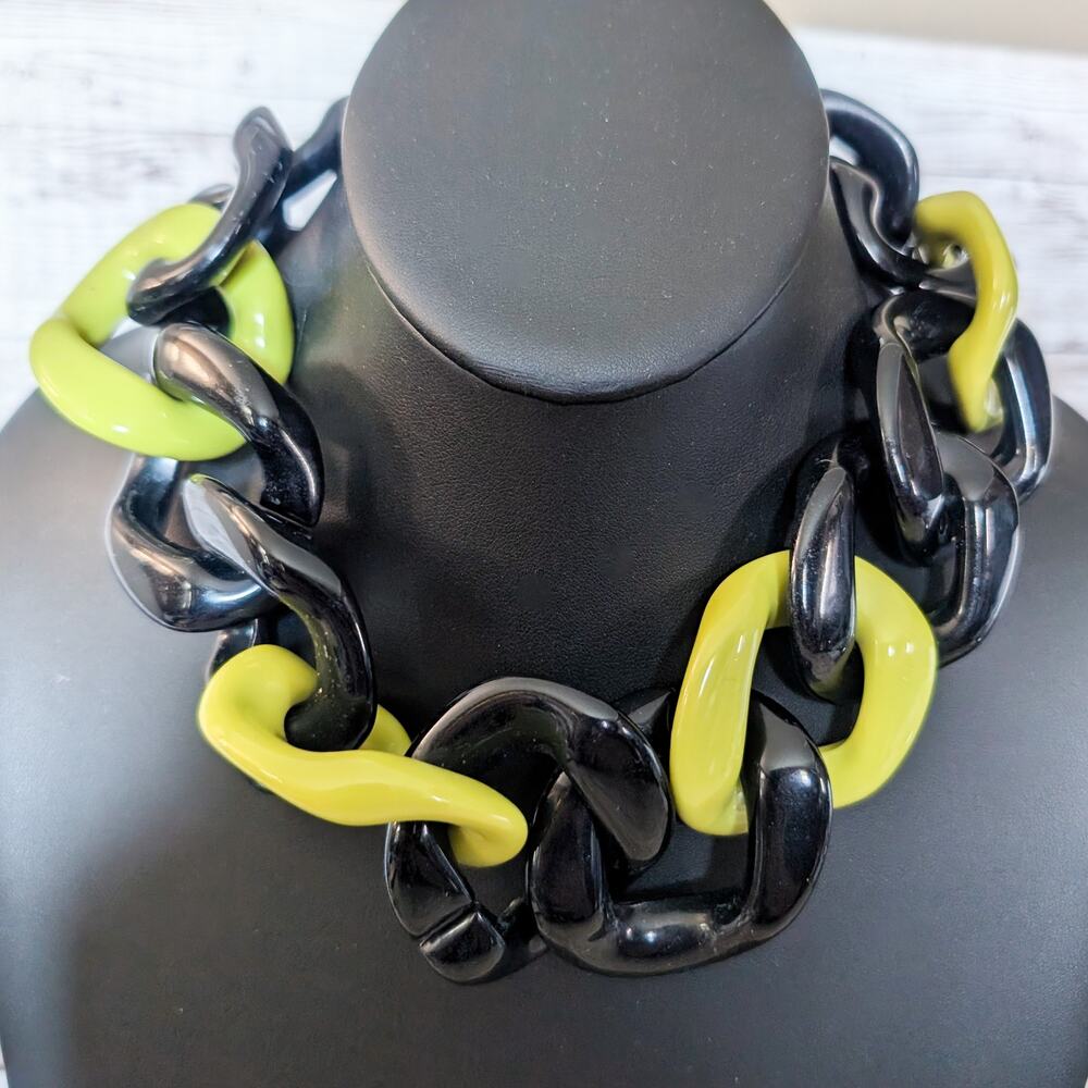 Vintage Statement Necklace Very Large and Chunky Black & Green